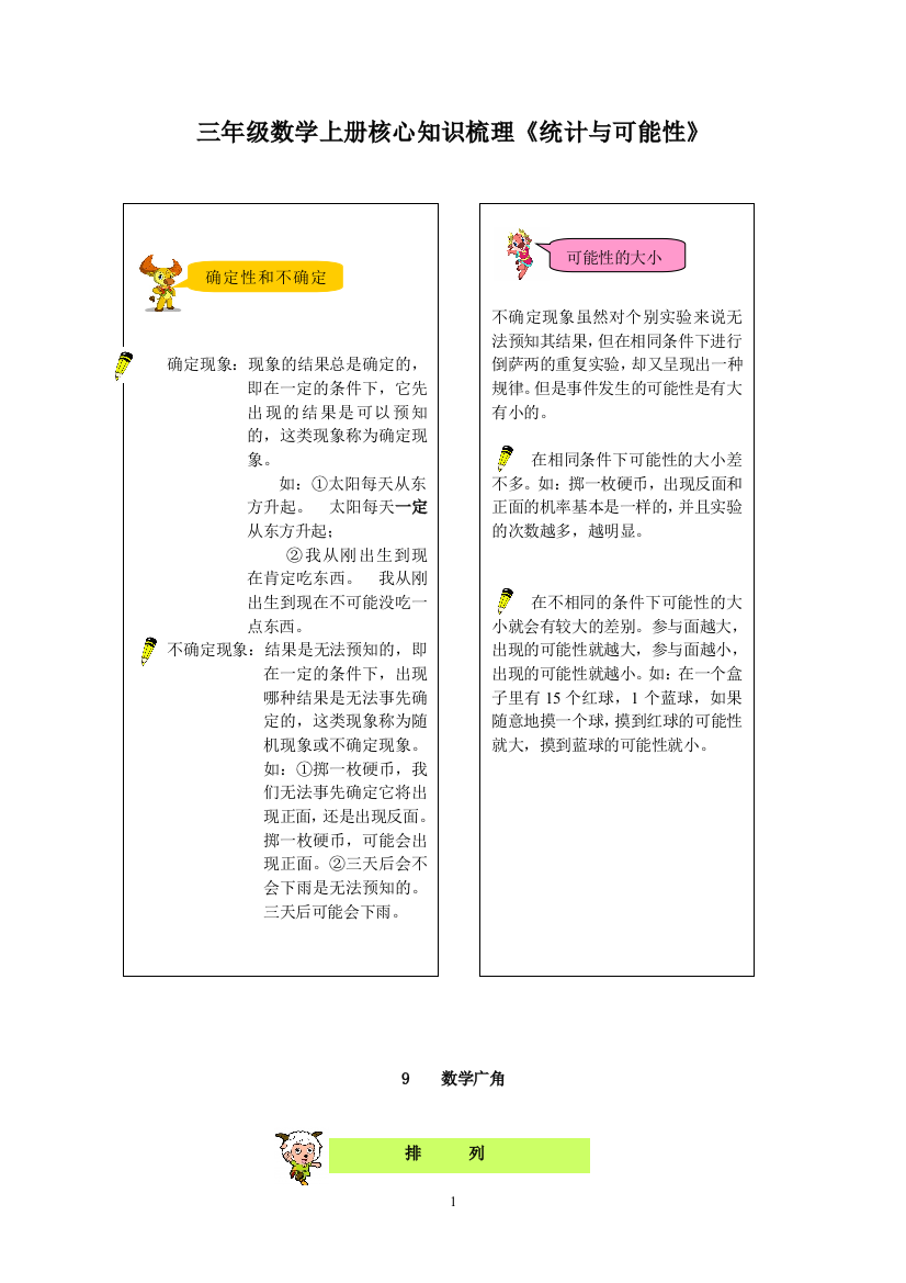 三年级数学上册专项核心知识梳理-《统计与可能性》--人教新课标版