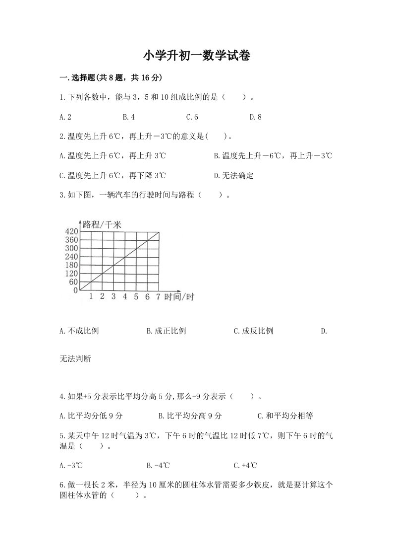 小学升初一数学试卷精品（夺分金卷）