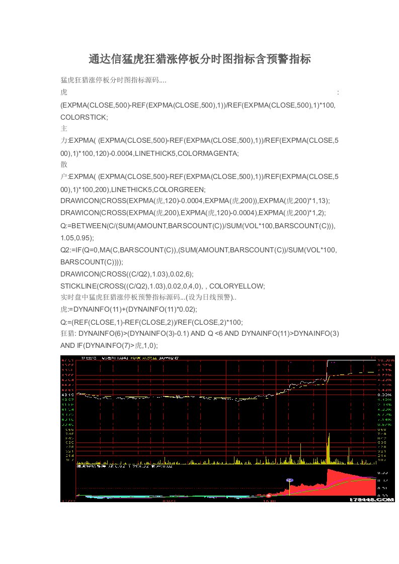 【指标公式源码下载】通达信猛虎狂猎涨停板分时图指标含预警指标