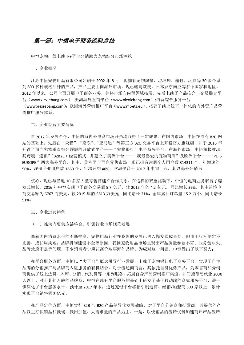 中恒电子商务经验总结[修改版]