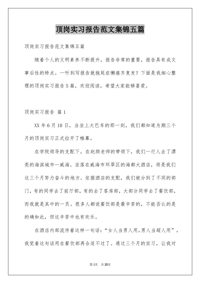 顶岗实习报告范文集锦五篇例文