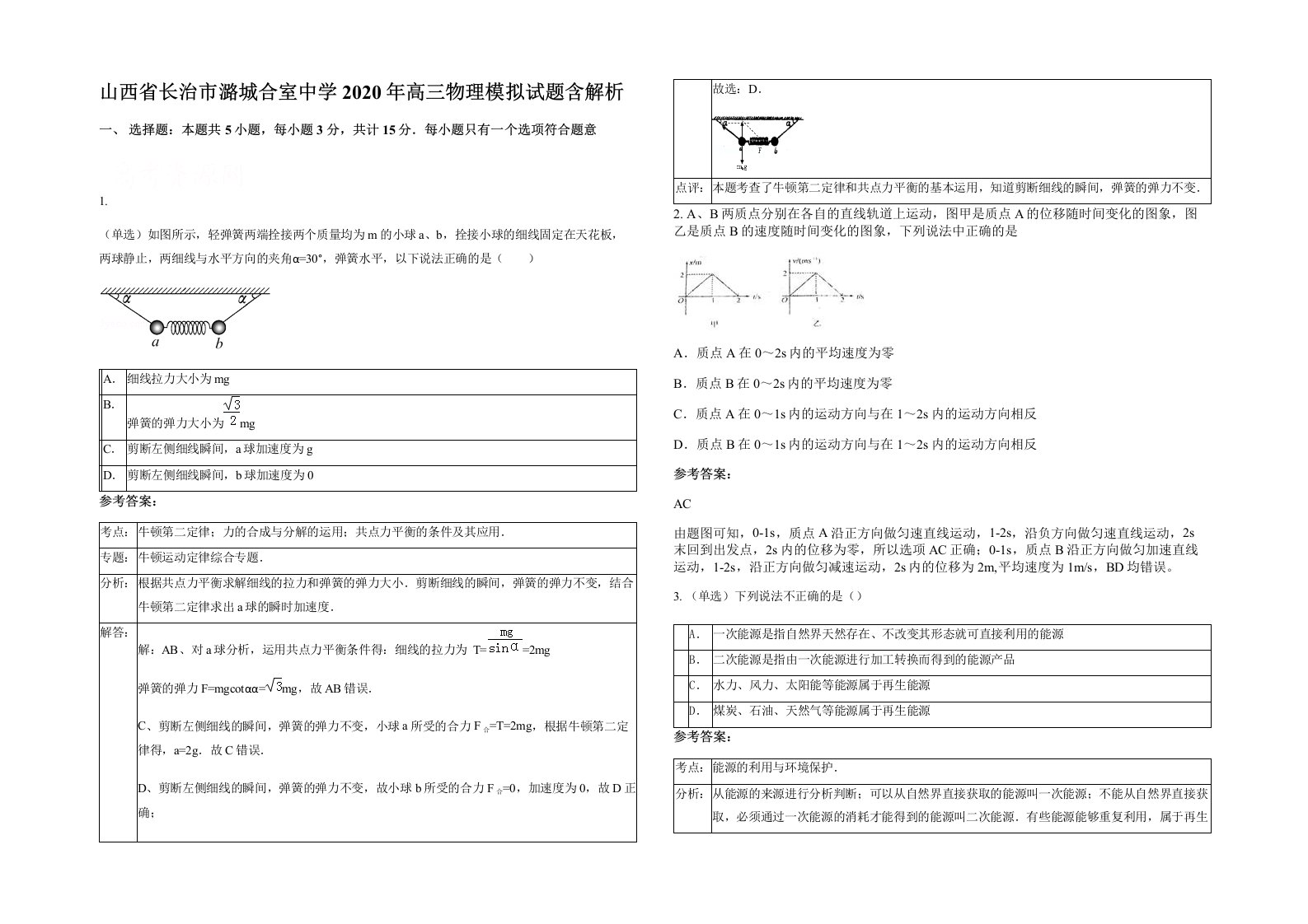 山西省长治市潞城合室中学2020年高三物理模拟试题含解析