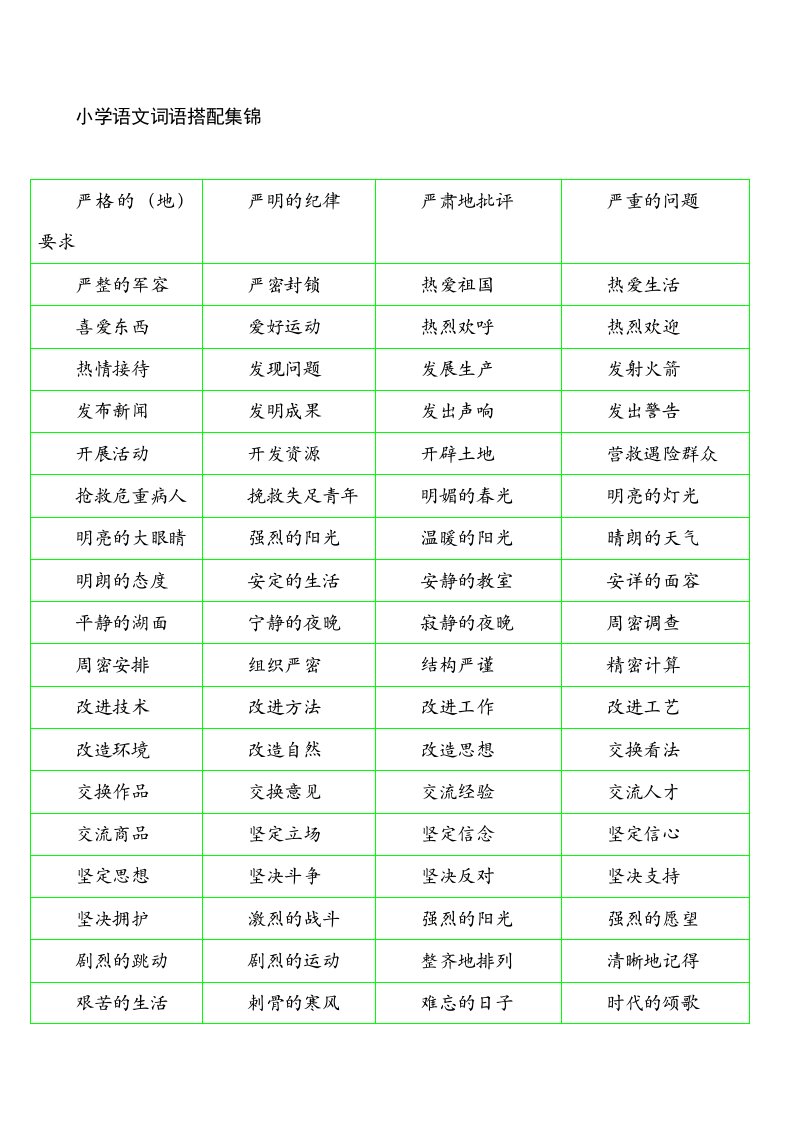 小学语文词语搭配集锦和检测