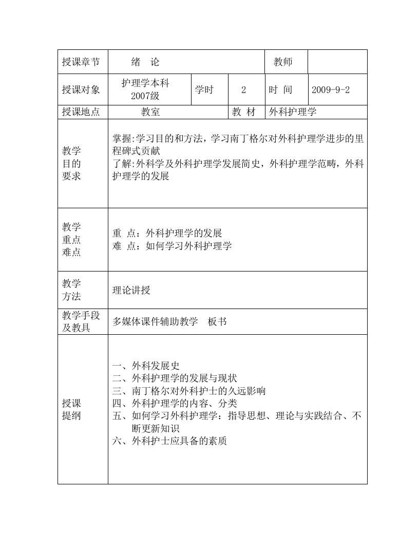 外科护理学教案-绪论