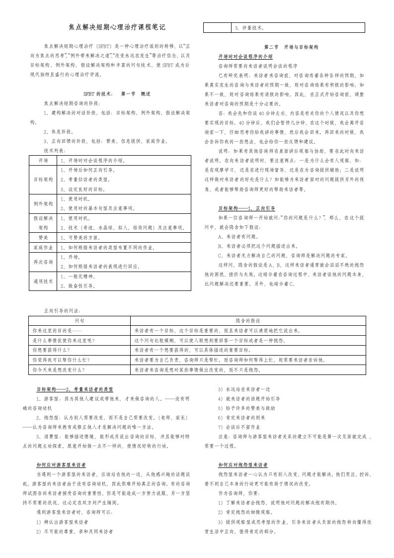 焦点解决短期心理治疗课程笔记