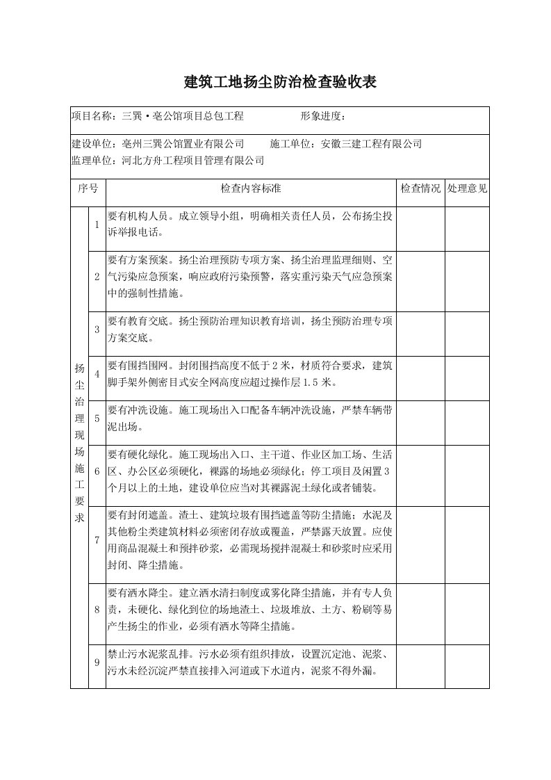 建筑工地扬尘防治检查验收表