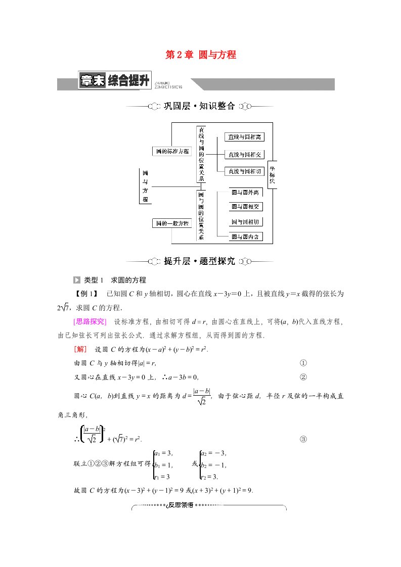 2021_2022学年新教材高中数学第2章圆与方程章末综合提升学案苏教版选择性必修第一册20210624114