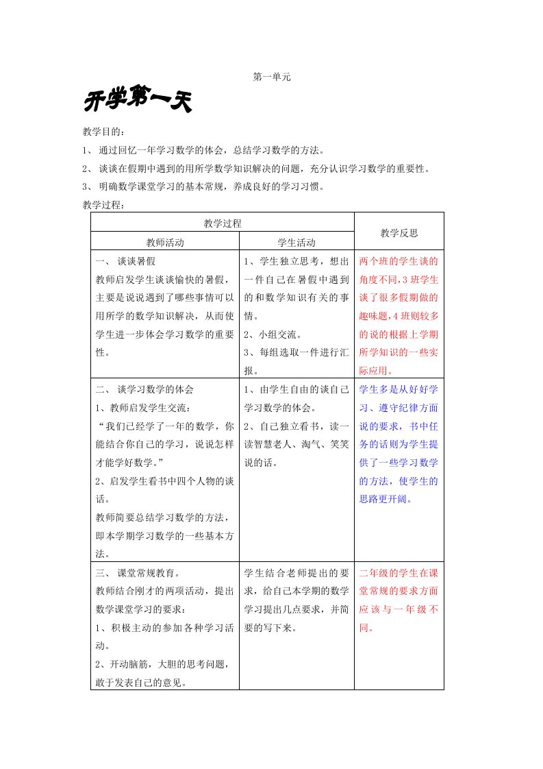 北师大版小学数学二年级上全册教案全册教学反思