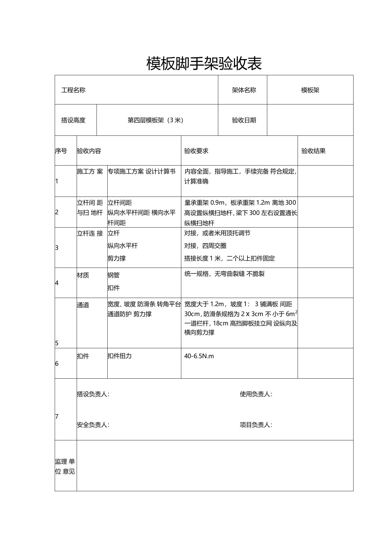 模板脚手架验收表