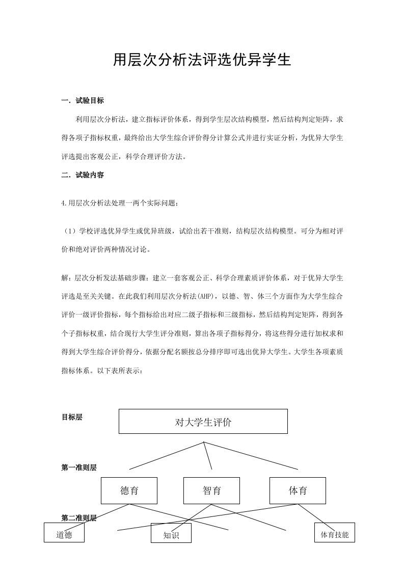 用层次分析法评选优秀学生进行数学建模样稿样稿