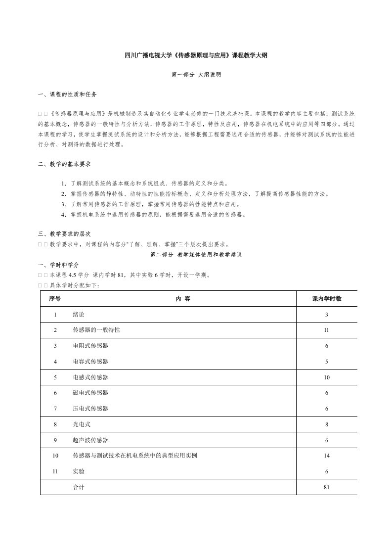 推荐-四川广播电视大学传感器原理与应用课程教学大纲