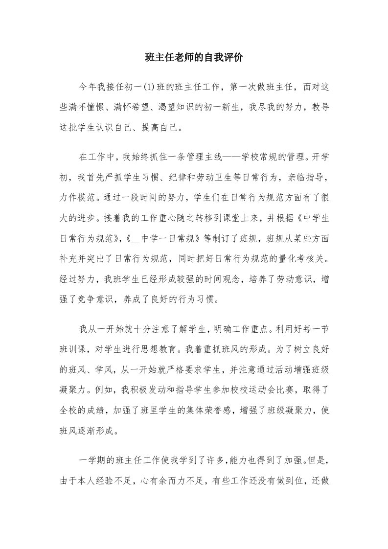 班主任老师的自我评价