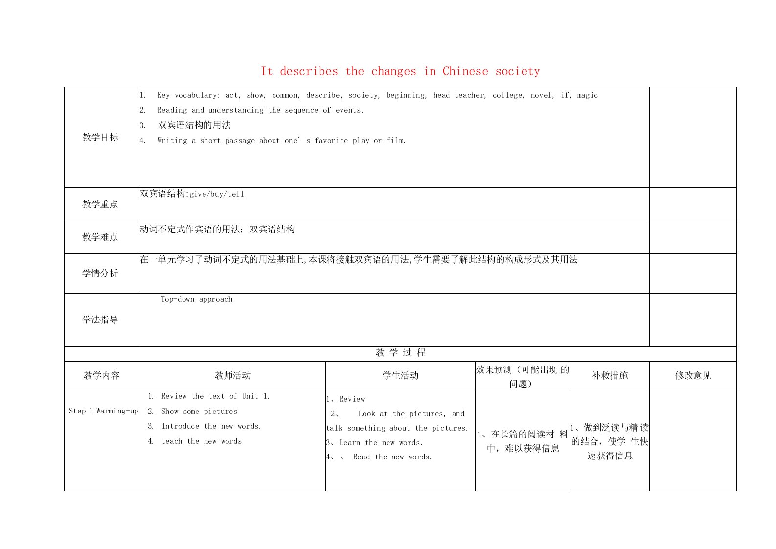 四川省华蓥市明月镇小学八级英语上册Module5Unit2ItdescribesthechangesinChinesesociety教案1.doc