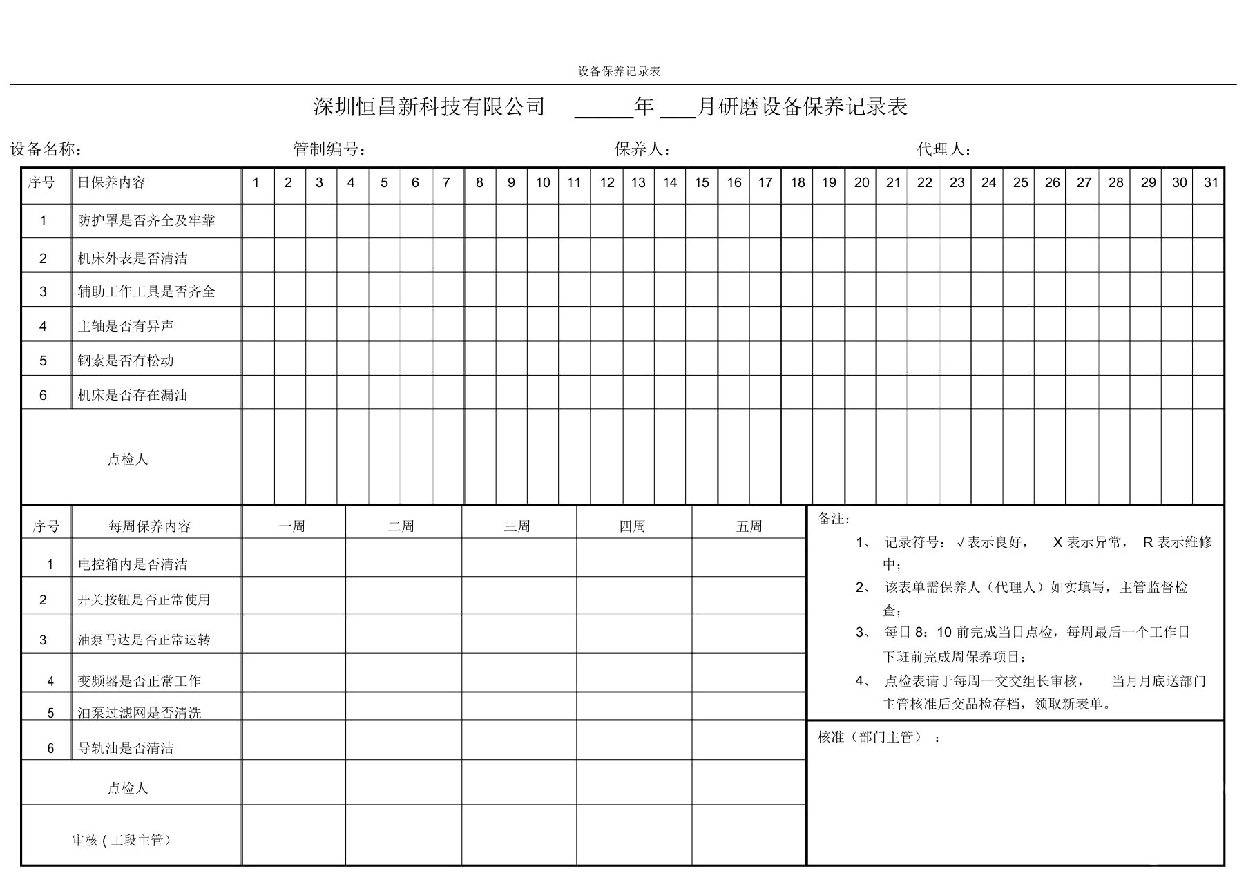 设备保养记录表