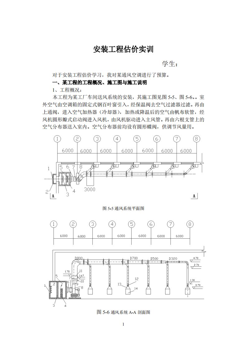 安装工程估价实训报告