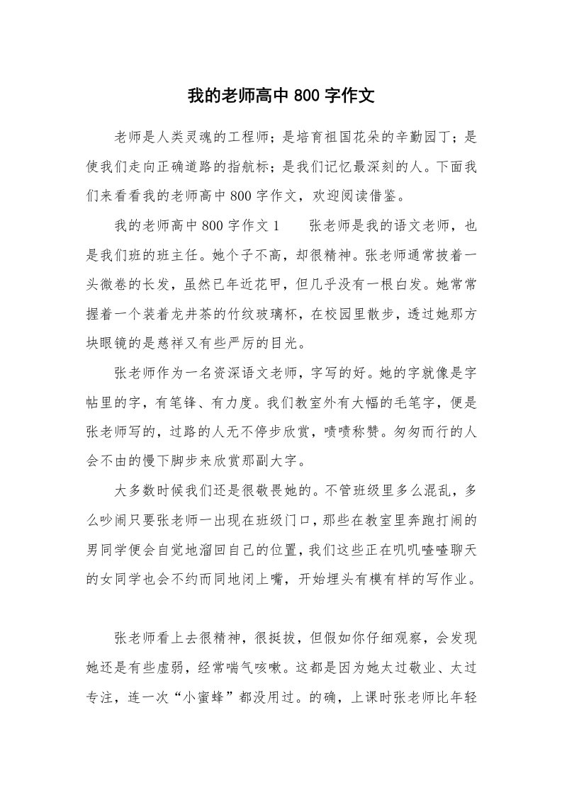 我的老师高中800字作文