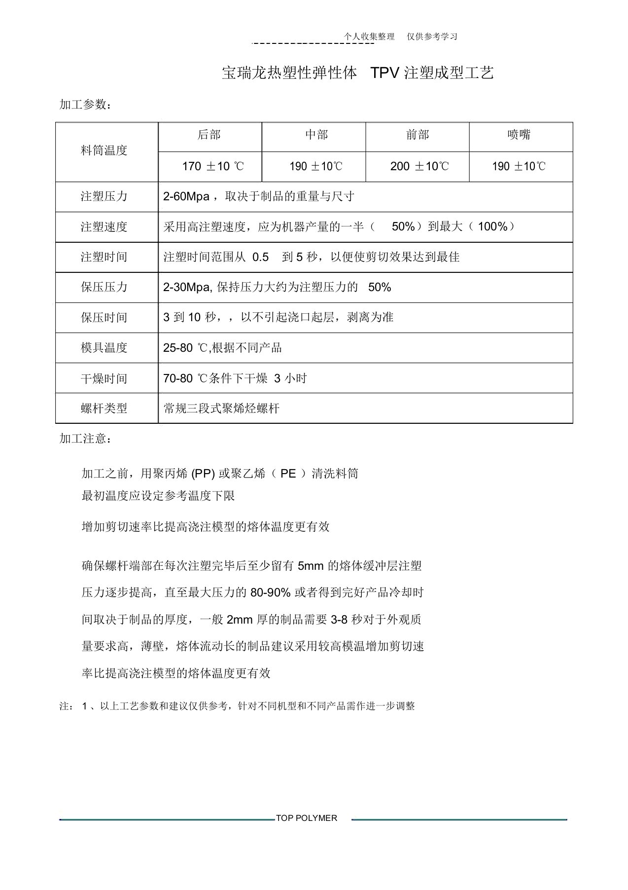 热塑性弹性体注塑TPV加工工艺