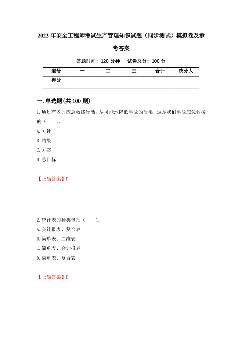 2022年安全工程师考试生产管理知识试题同步测试模拟卷及参考答案第66版