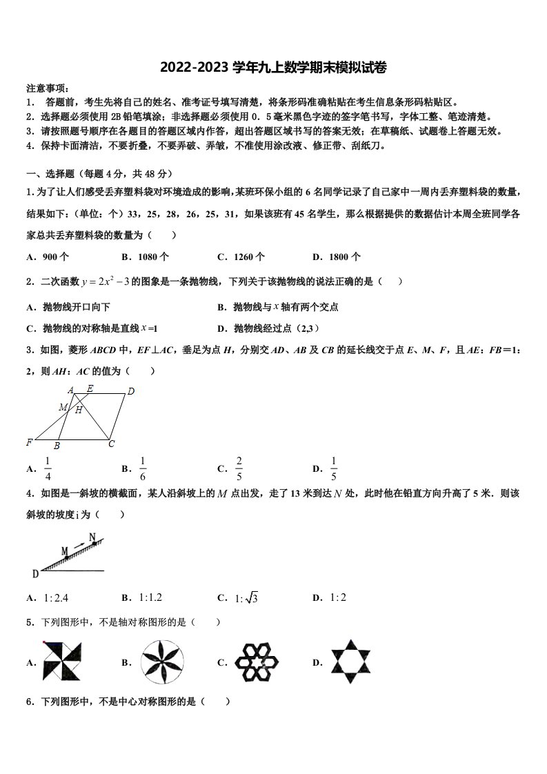 河南省商丘市拓城县2022年数学九年级第一学期期末检测模拟试题含解析