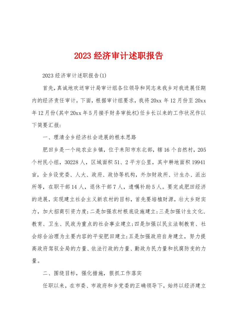 2023年经济审计述职报告