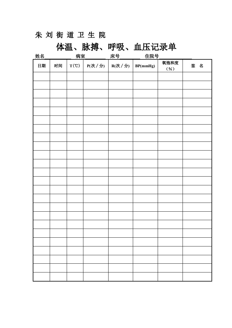 体温、脉搏、呼吸、血压记录单1