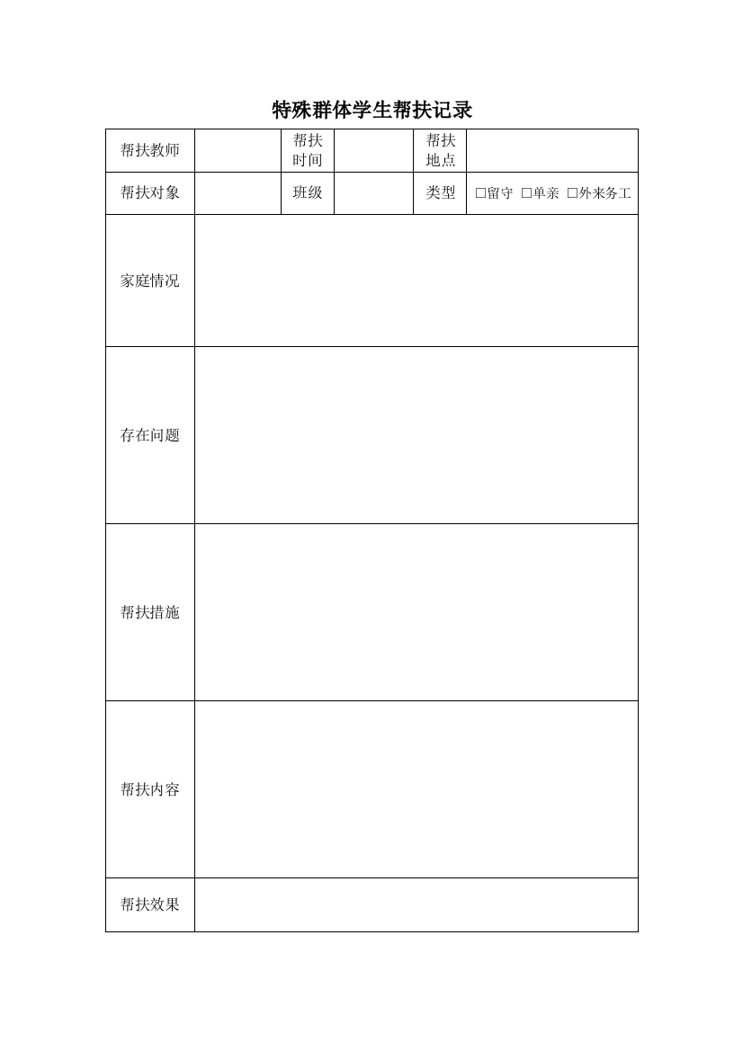 特殊群体学生帮扶记录表