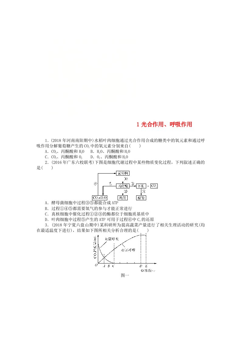 高考生物一轮总复习综合练习1光合作用呼吸作用