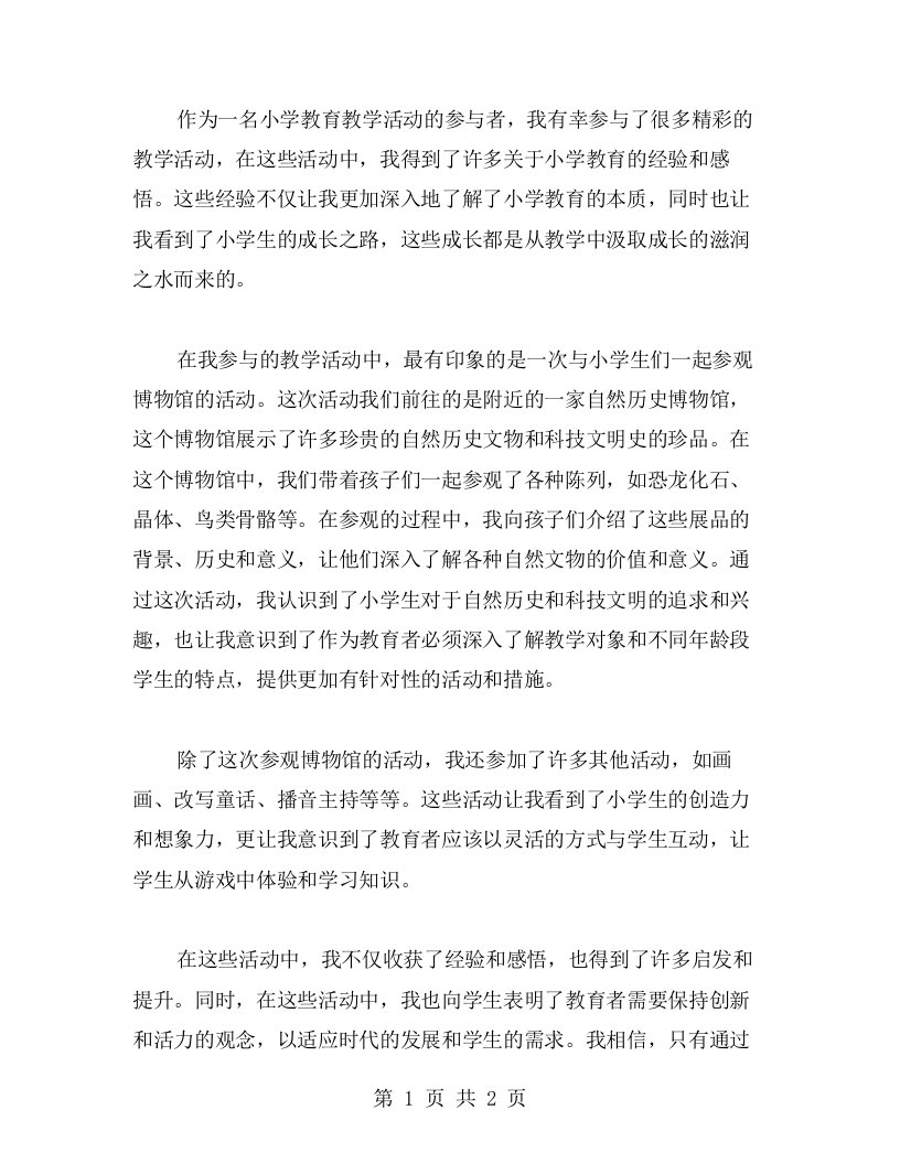 我的小学教育教学活动心得——从教学中汲取成长的滋润之水