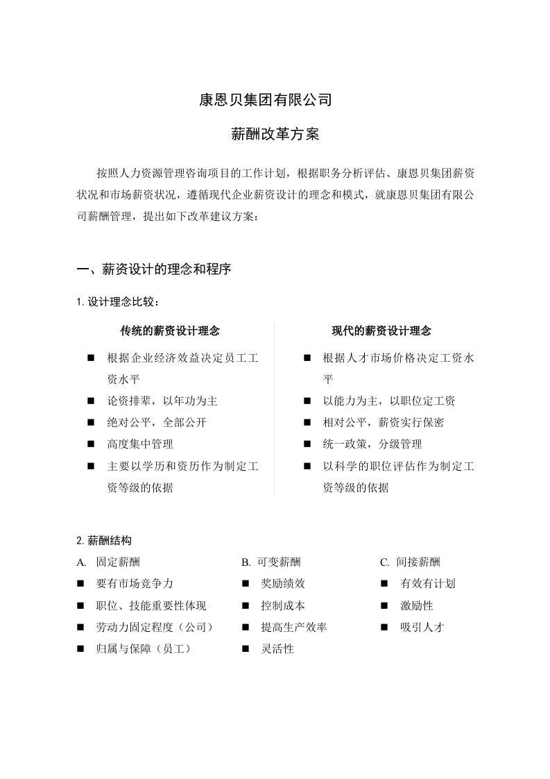 集团薪酬改革方案