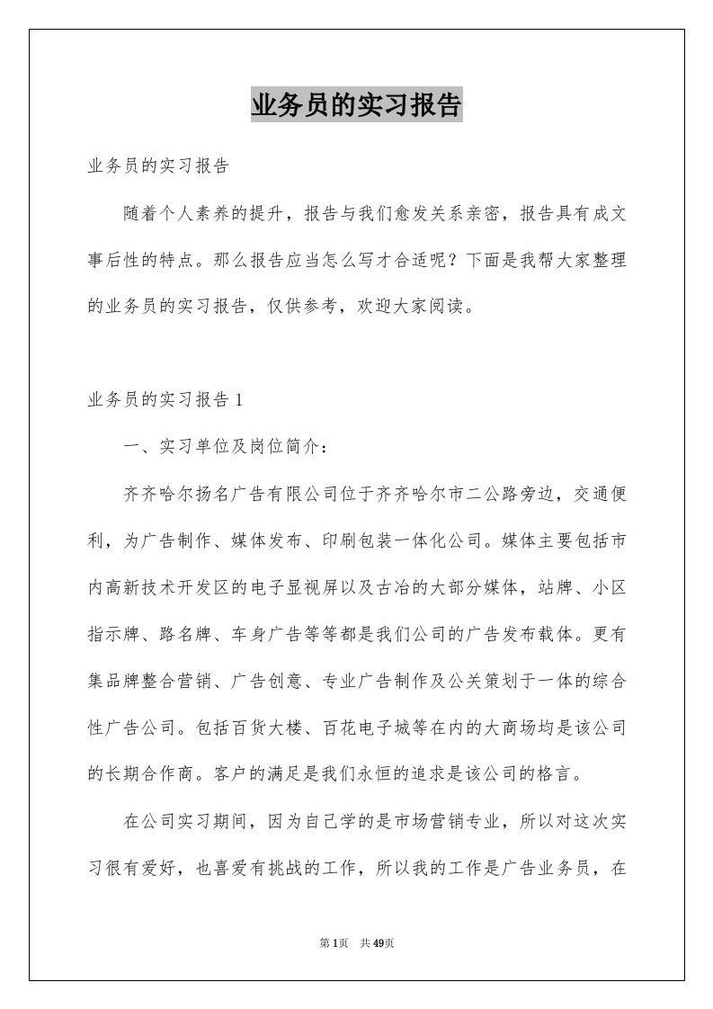 业务员的实习报告例文