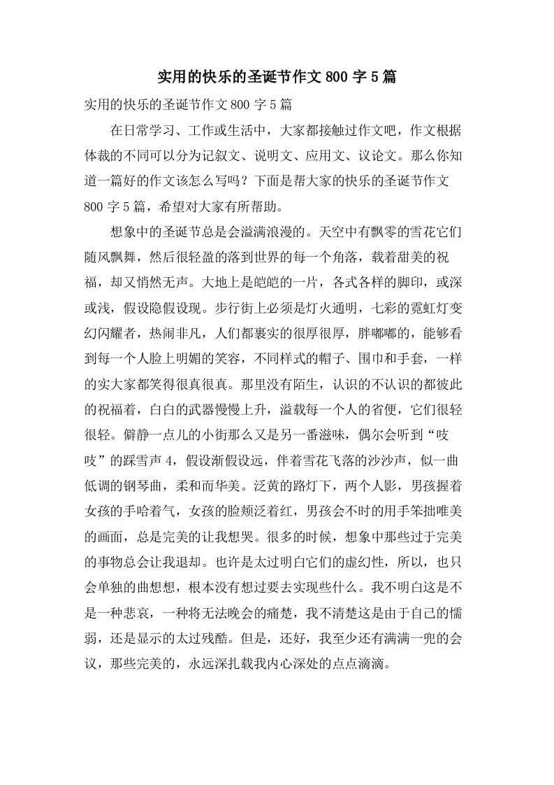 实用的快乐的圣诞节作文800字5篇