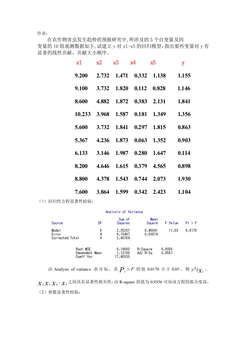 多元线性回归例题与解析