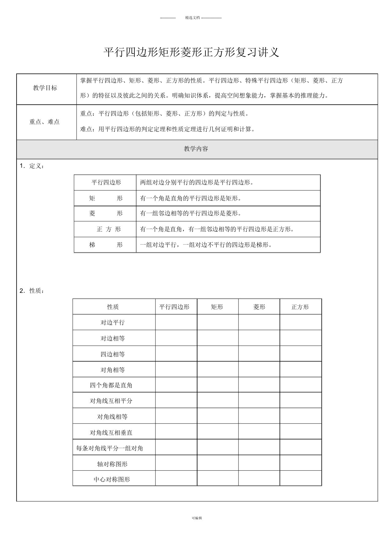 平行四边形复习课(矩形、菱形、正方形)