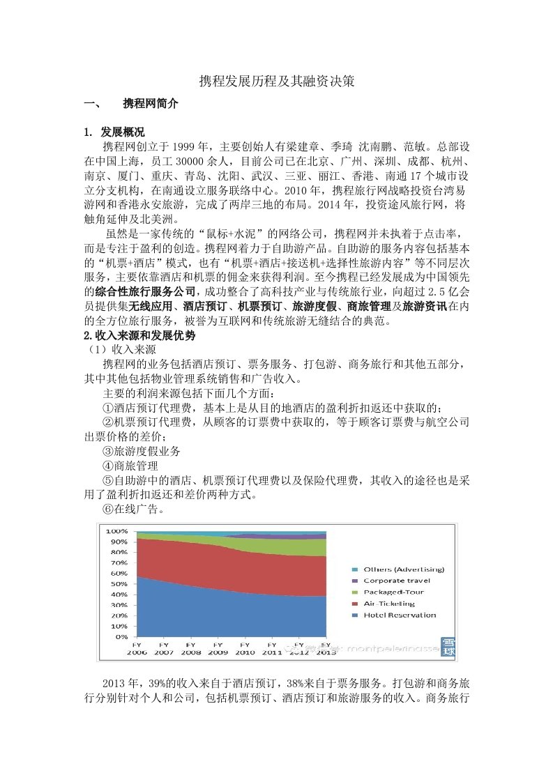 携程发展历程和其融资决策