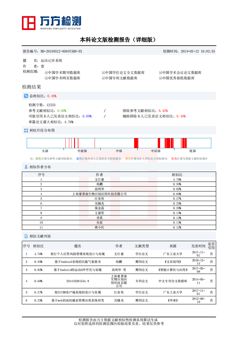 《运动记步系统》论文相似性检测报告（详细版）