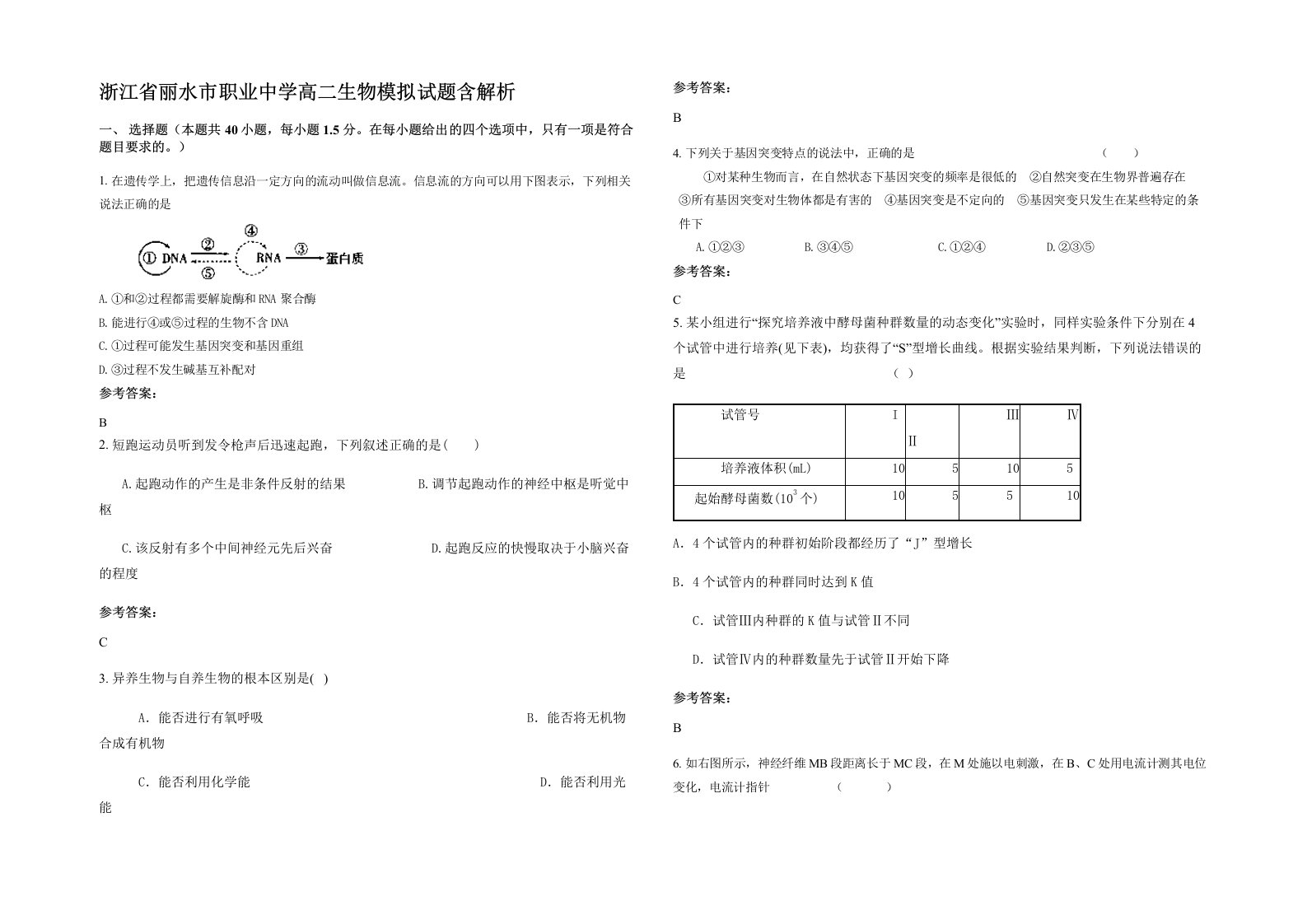 浙江省丽水市职业中学高二生物模拟试题含解析