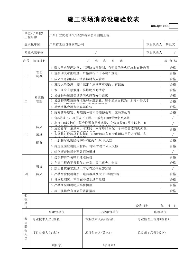 施工现场消防设施验收表GDAQ