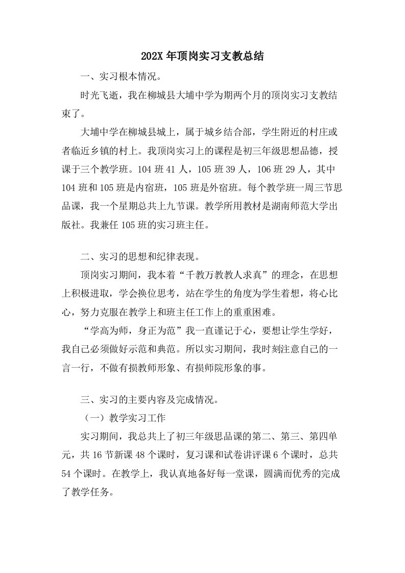 顶岗实习支教总结