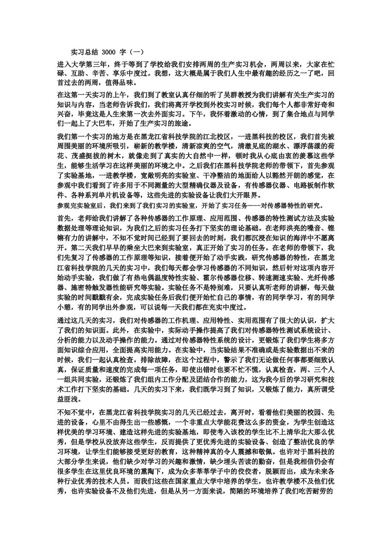 实习总结3000字