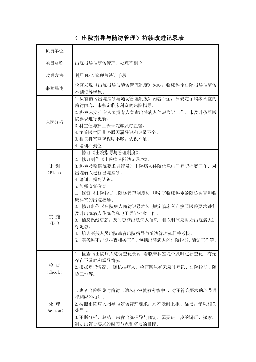 出院指导与随访管理持续改进表