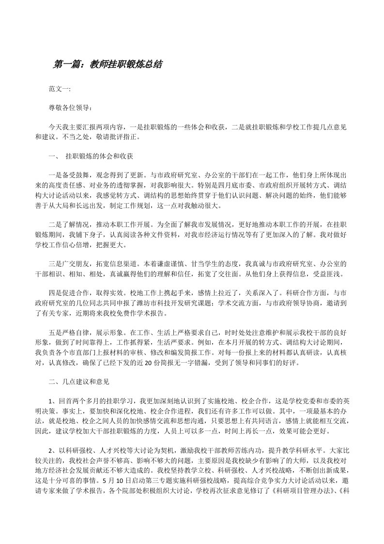 教师挂职锻炼总结（全文5篇）[修改版]