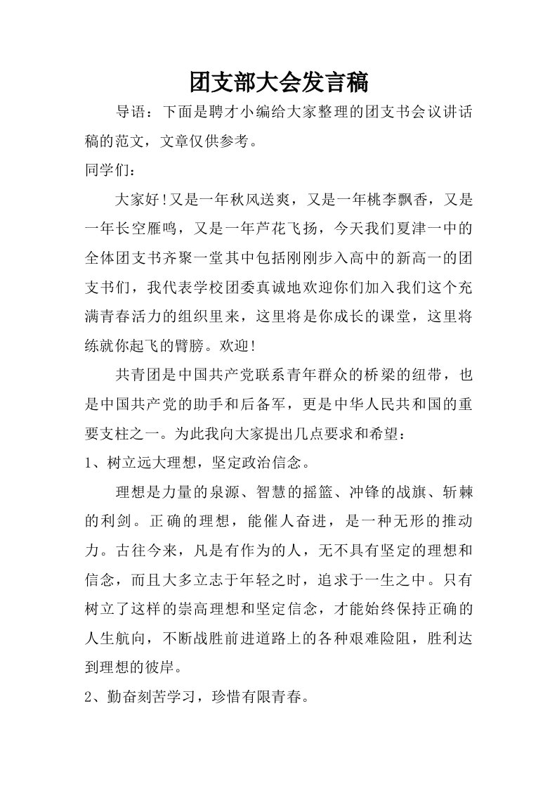 团支部大会发言稿.doc