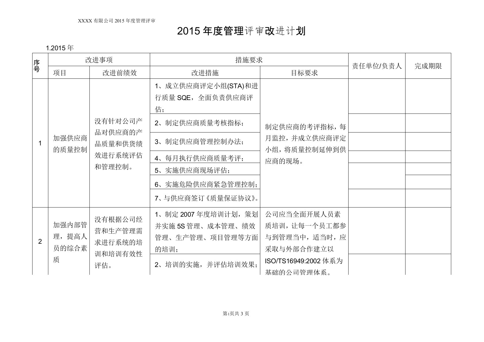 管理评审改进计划