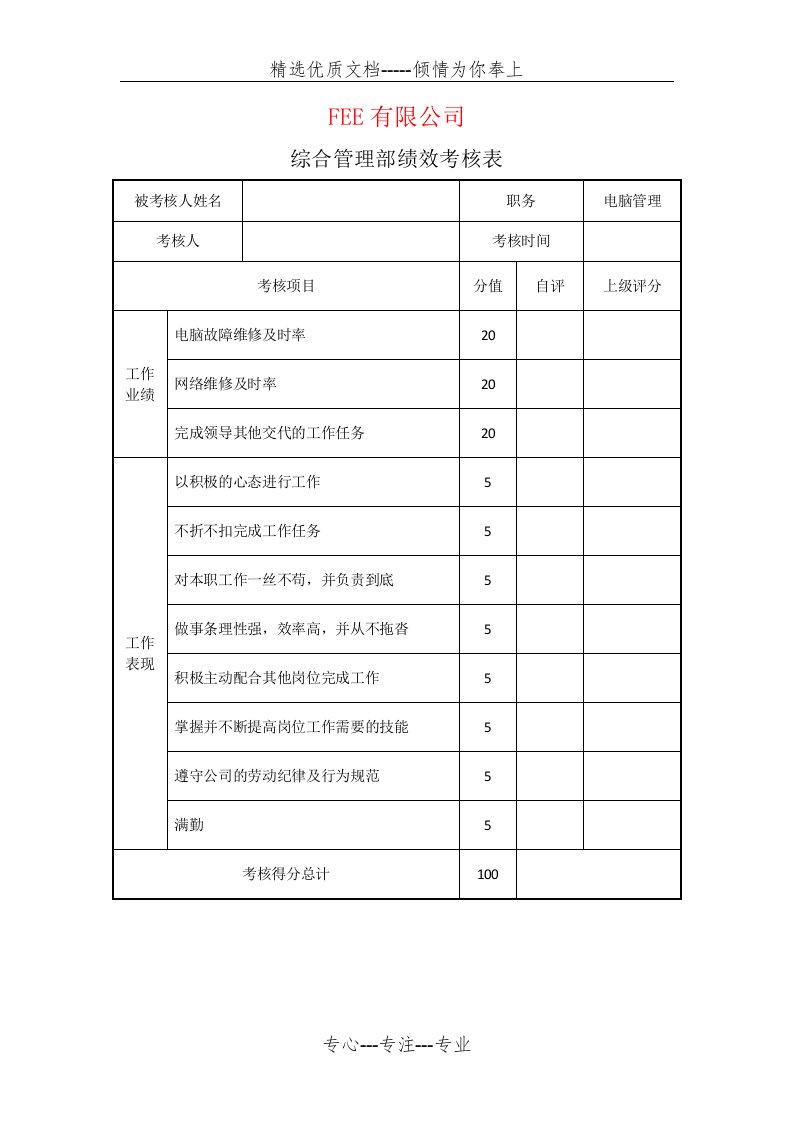 综合管理部绩效考核表(共7页)