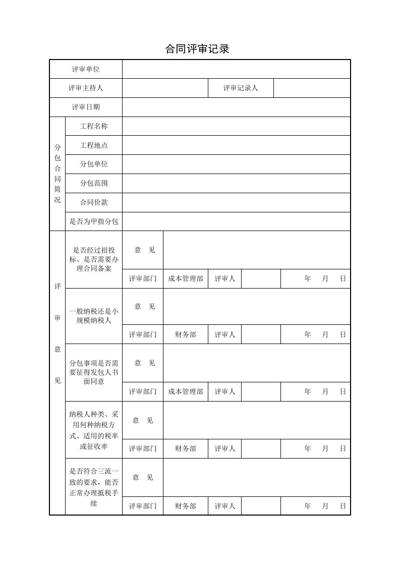 合同评审记录表(参考版)