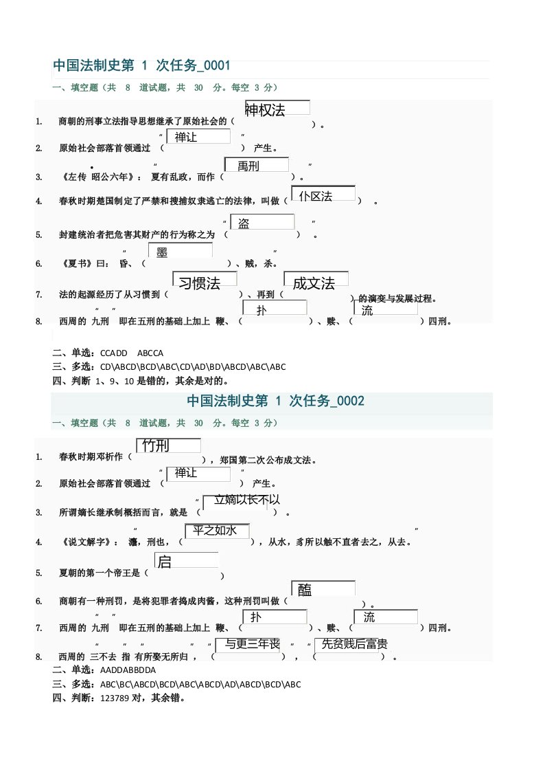 中国法制史作业答案1