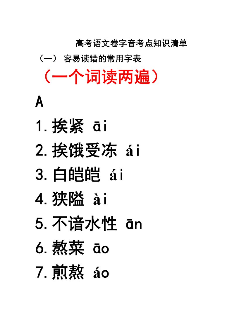 高考语文卷字音考点知识清单