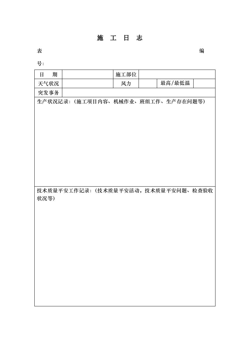 施工日志空白表格及范文