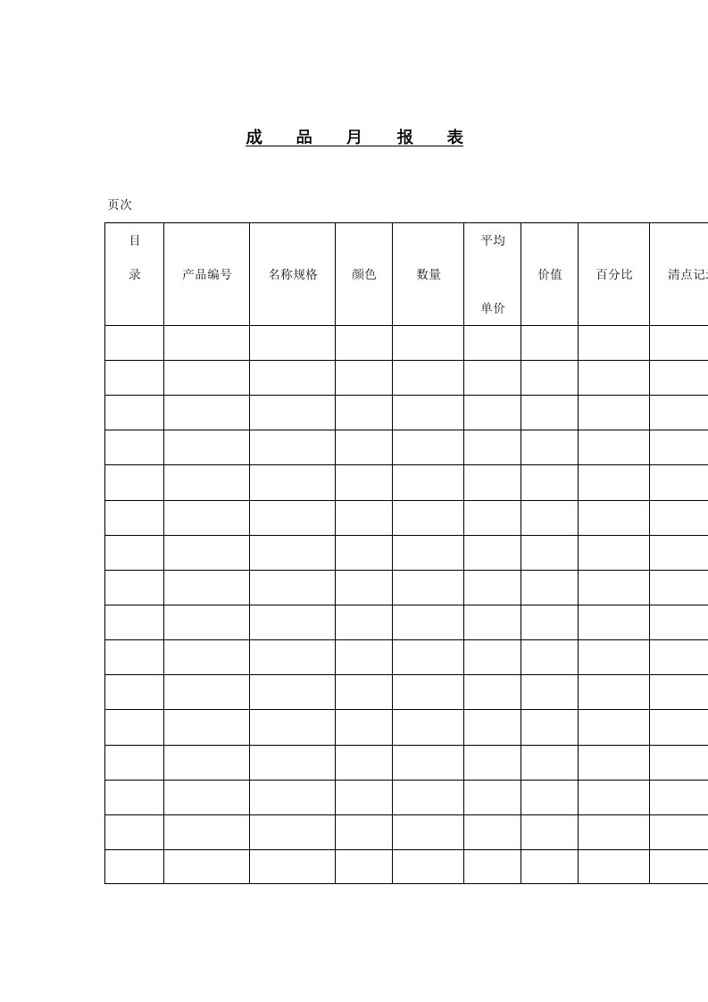 公司成品月统计报表