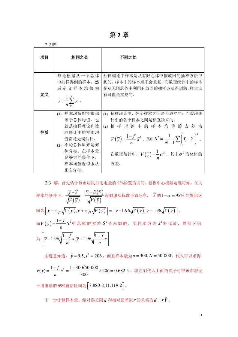 《抽样技术》习题答案